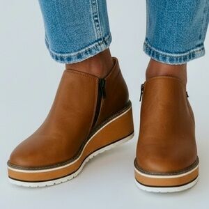 Brown Ankle Boots with Wedge Heel Size 7